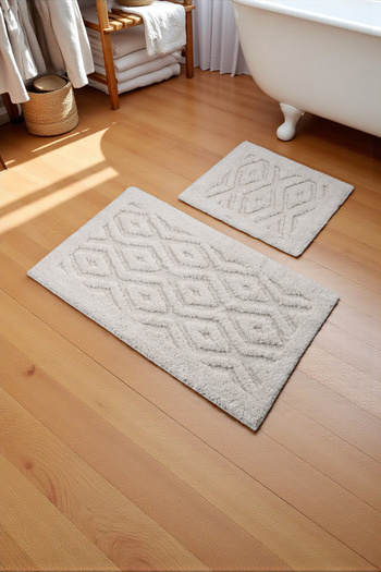 df home Velluto Cotton Bath Mat Set (60X100)(50X60) Cream-01