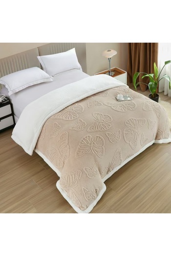 CHIRASO Cocolino Blanket with Fur Inside, Embossed Butterfly Pattern, 200x230cm, Soft and Warm