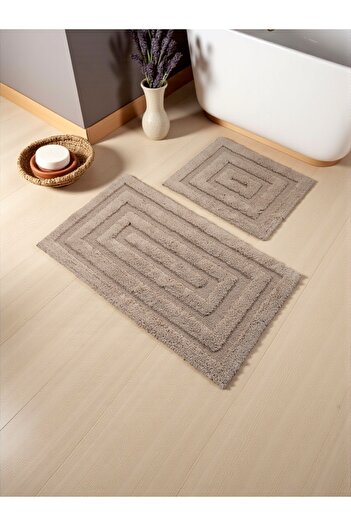 df home Zentaraa Cotton Bath Mat Set (60X100)(50X60)Brown+-1