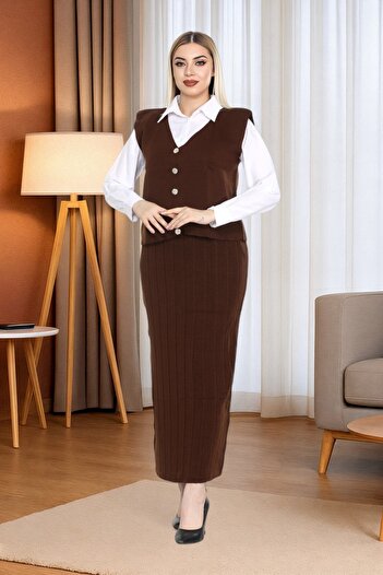 Sena Women's Knitwear Pleated Skirt Vest Set