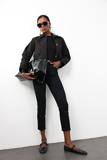 5in1Canpolat Black Gabardine Jacket 0163