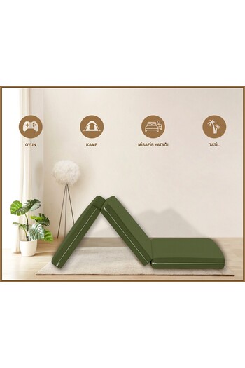 Evim Canvas Dark Khaki Zippered Foldable Floor Bed Floor Cushion 70X180X10Cm
