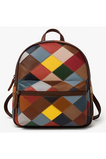 TSUMAB Multicolor Patchwork Leather Backpack – Stylish Casual Travel Bag