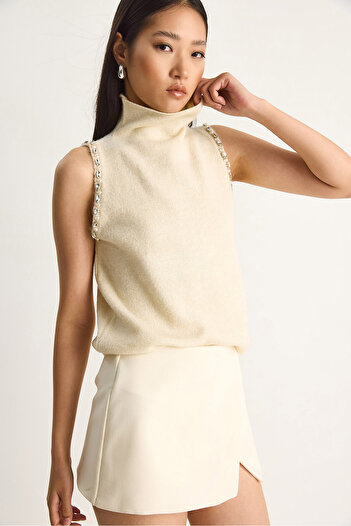 Bianco Lucci Women's Stone Detailed Half Turtleneck Knitwear Blouse 20247588