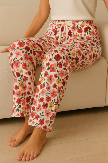 MyBen Red Floral Patterned Single Bottom Pajamas