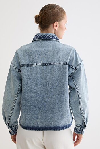 LEVURE Nakış Detaylı Denim Kot Ceket BLUE