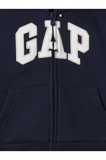 GAP Baby Boy Navy Blue Relaxed Logo Zippered Hooded Sweatshirt