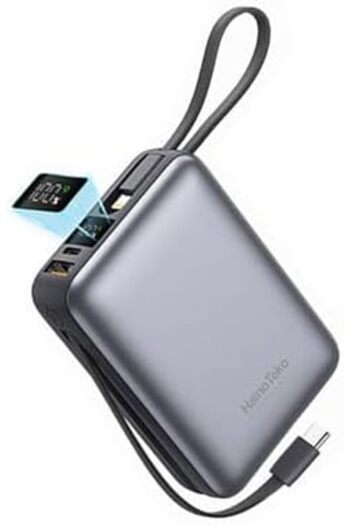 HAINOTEKO 20000mAh Power Bank with Built-In Type-C & Lightning Cables, 22.5W Fast Charging Portable