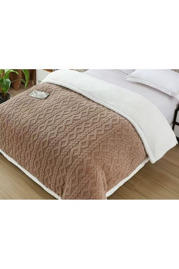 CHIRASO Cocolino Blanket with Fur Inside, Embossed Knitted Pattern, 200x230cm Soft and Warm