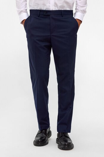 SÜVARİ Bowl Mold Wide Leg Premium Quality Navy Blue Plain Men's Fabric Trousers