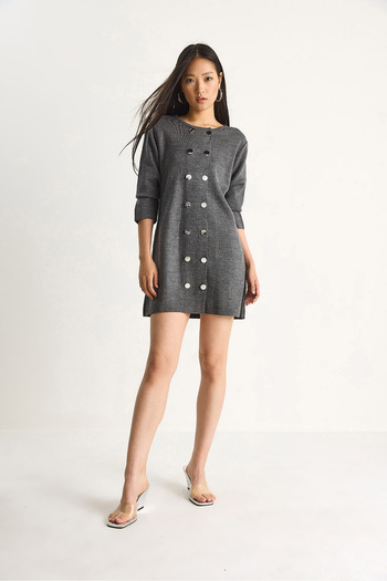 Bianco Lucci Women's Crew Neck Button Detailed Knitwear Dress 20247585