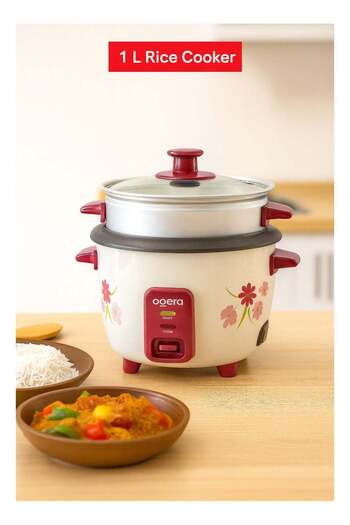 Ogera 1 L Rice Cooker With Glass Lid | Non-Stick Inner Pot | Auto Cook & Keep Warm Function | Compac