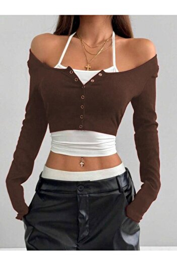 Touz Moda Y2K SnapFit Body με λεπτομέρεια με κουμπώματα, μακρυμάνικο και κομμένο