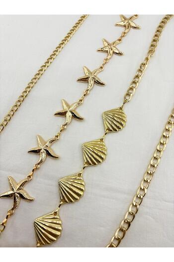 Z&M COLLECTION BAG SHOPPİNG Women's Gold Metal Body & Waist & Dress & Pants & Skirt Chain 2-Piece Belt Set