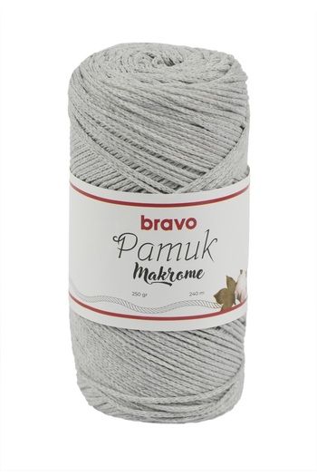 Bravo Cotton Macrame Yarn 250 Gr 240 Meters Koton (Color Code: 106) Light Gray