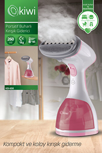 Kiwi New Generation Ksi 6450 Portable Steam Anti-Wrinkle Vertical Iron 1200W - Pink