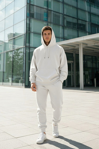 Trendyol Collection Σετ φόρμας φούτερ με κουκούλα Ecru Oversize Fleece - TMNAW24EM00002