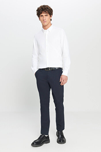 AC&Co / Altınyıldız Classics Erkek Lacivert Kanvas Slim Fit Dar Kesim Yan Cep Esnek Chino Pantolon