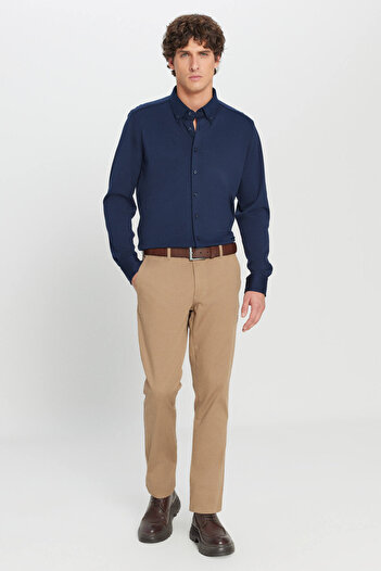 AC&Co / Altınyıldız Classics Erkek Camel Kanvas Slim Fit Dar Kesim Yan Cep Esnek Chino Pantolon