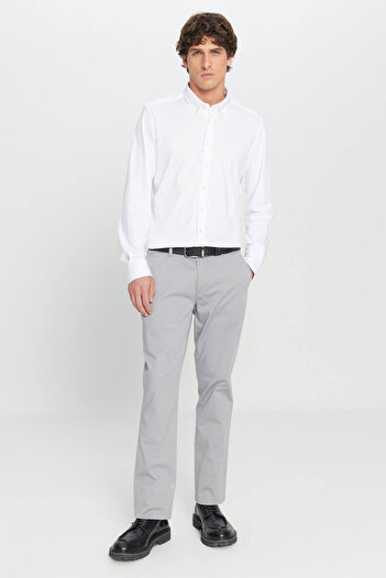 AC&Co / Altınyıldız Classics Erkek Gri Slim Fit Dar Kesim Yan Cep Pamuklu Esnek Chino Pantolon