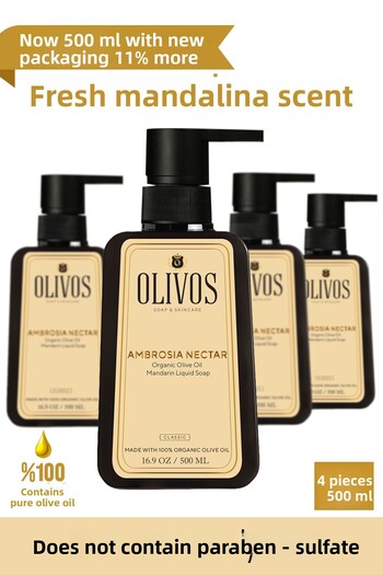 Olivos Natural Olive Oil Tangerine Liquid Soap Tangerine Olive Oil Hand Soap Moisturizing 4 Pcs 500 ml