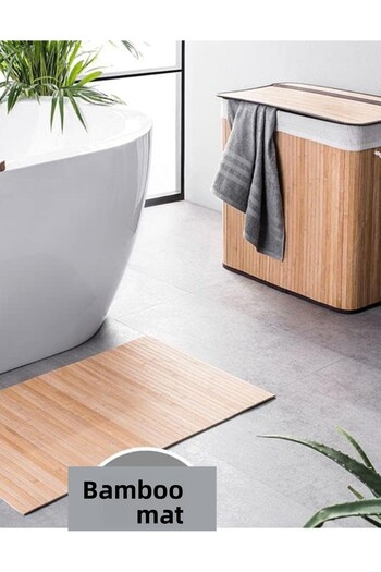 Flash Bazaar 70 X 45 cm Bamboo Bath Mat • Washable Bamboo Mat • Bamboo Runner for Bathroom • 100% Bamboo