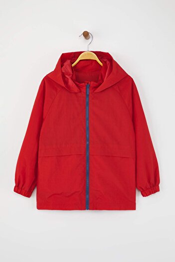 TRENDYOLKIDS Red Plain/Basic Hooded Relaxed/Casual Fit Unisex Kids Raincoat & Windbreaker Tkdaw26Yr00002