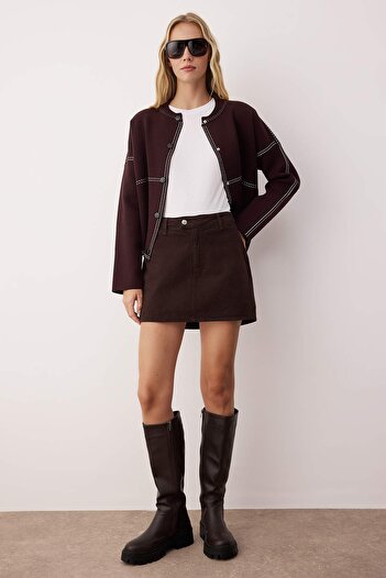 Trendyol Collection Brown High Waist Mini Denim Shorts Skirt Twoss25Sr00079