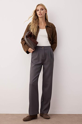 Trendyol Collection Gray Straight/Straight Cut Woven Fabric Trousers Twoaw22Pl0321