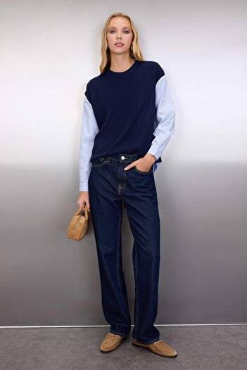 Trendyol Collection Cămașă cu spatele lat albastru bleumarin Pulover din tricotaj TWOAW26KZ00168