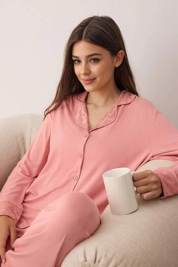 Trendyol Collection Dusty Rose Lace Detailed Knitted Pajama Set Thmaw26Pt00033