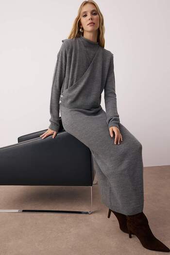 Trendyol Modest Gray Removable Plain Knitwear Single Plate Dress Tctaw26Eb00008