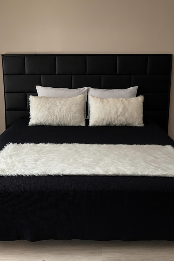 MER HOME Plush Long Furry Bed Runner Set (Off-White)