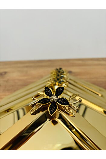 BİMOTE Set of 6 Stainless Steel Daisy Square Gold Decorative Presentation Trays