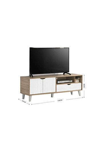 BAITY TV Table with Varied Drawers 150 cm, Wood & White