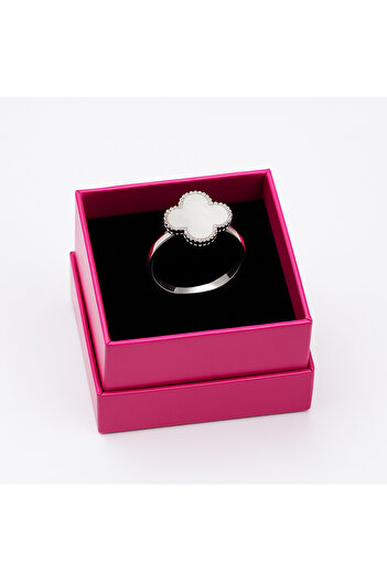 Bittox Elegant Clover Model Silver Color Stainless Steel Ring - Stylish Design Women's Clover Ring - No:9