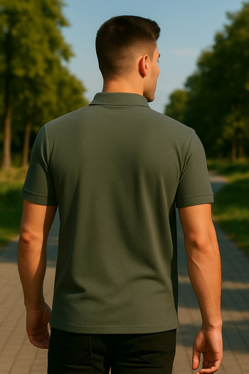 Maccali Men's Short Sleeve Zippered Basic Khaki Polo Neck T-Shirt