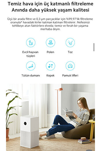 Xiaomi Mi Air Purifier 4 Lite Hava Temizleyici - 3 Katmanlı Filtreleme - Gece Modu