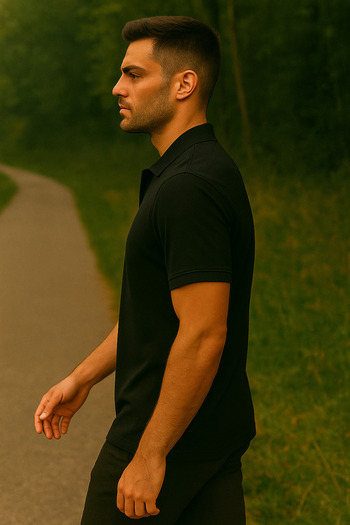 Maccali Men's Short Sleeve Cotton Black Polo Neck Basic T-Shirt