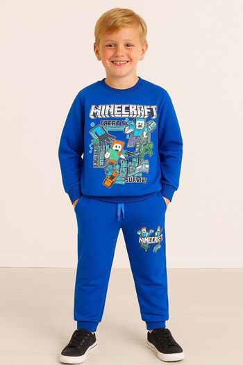 LİTTLE TORTOİSE Minecraf Printed Combed Cotton Fabric Boy's T-Shirt - Shorts Set