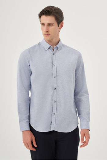 Morven Men's Blue Winter Button Collar Dynamic Fit Shirt
