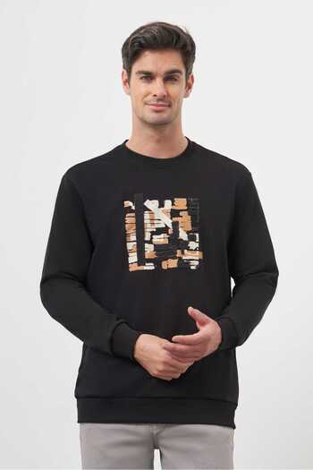 Morven Men's Black Trend Crew Neck Sweat-Shirt