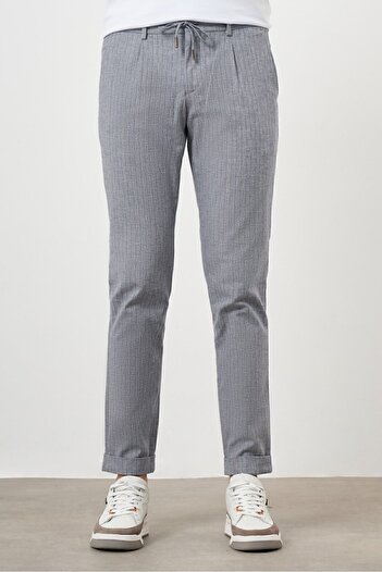 Morven Men's Navy Blue Cotton Linen Trend Drawstring Jogger Slim Fit Sports Pants