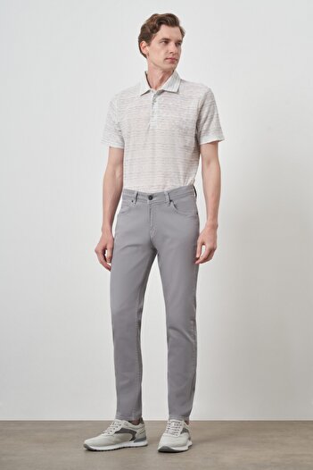 Morven Erkek Gri Pamuk 5 Cep Slim Fit Jean Kot Pantolon