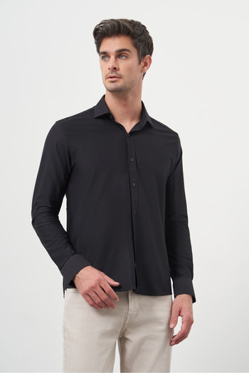 Morven Men's Black Trend Slim Fit Italian Collar Shirt