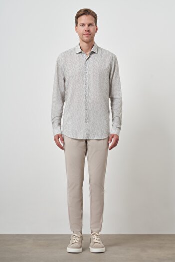 Morven Men's Green Linen Trend Dynamic Fit Button Collar Shirt
