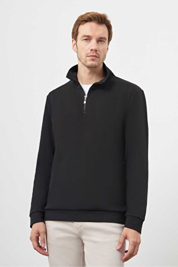 Morven Men's Black Zippered Bato Collar Sweat-Shirt