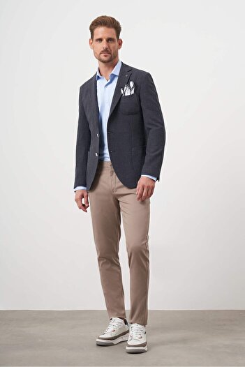 Morven Erkek Siyah Dokuma Gofre Slim Fit Torba Cep Mono Yaka Spor Ceket