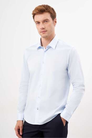 Morven Men's A. Blue Cotton Solid Pattern Hard Neck Slim Fit Shirt