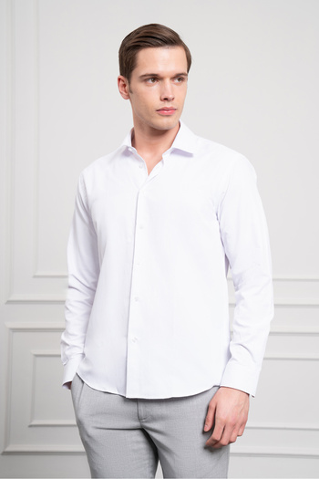 Morven Чоловіча біла сорочка Slim Fit з вузьким кроєм та жорстким коміром